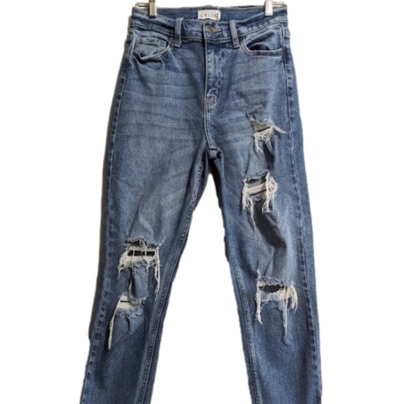 Cello Jeans Memphis High Rise Crop Mom Jeans Raw Frayed Hem Cropped Distressed 5 - Picture 6 of 6